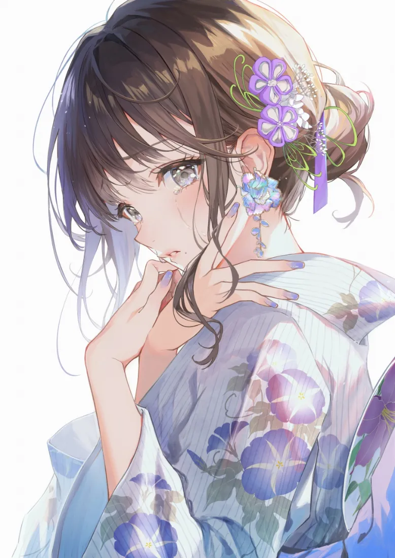 和服少女手机壁纸｜侧脸插画背景图片 - 日系美少女「哲风壁纸」