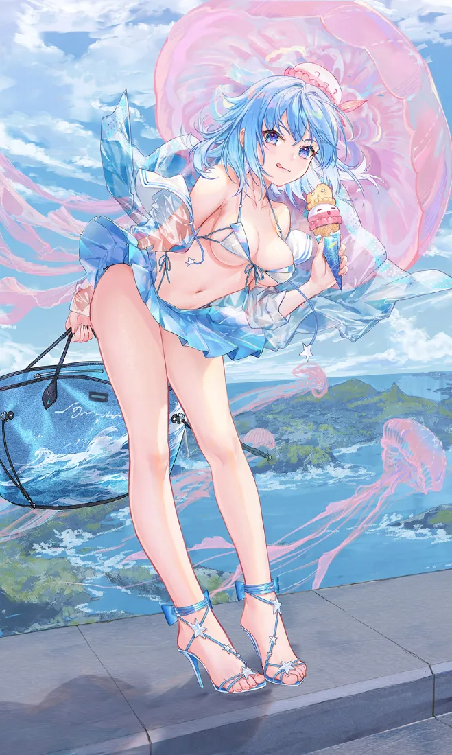 夏日海手机壁纸｜水母少女背景图片 - 泳衣「哲风壁纸」