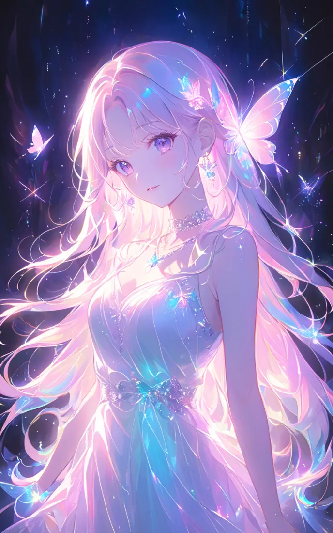 (蝴蝶手机壁纸｜炫彩背景图片 - 梦幻长发少女)「哲风壁纸」