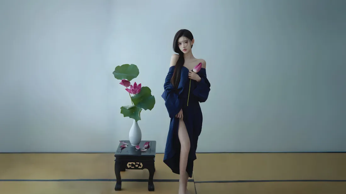 4k美女壁纸｜荷花背景图片 - 迷人美腿「哲风壁纸」