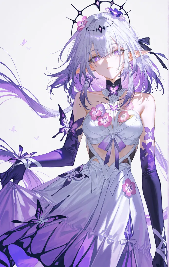 蝴蝶精灵手机壁纸｜梦幻背景图片 - 紫发少女「哲风壁纸」