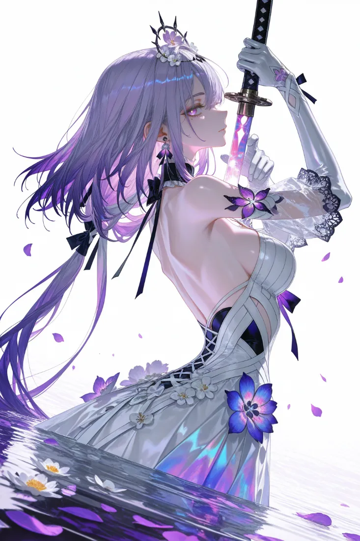精灵战姬手机壁纸｜武士刀奇幻背景图片 - 紫发「哲风壁纸」