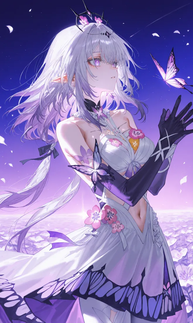 精灵蝴蝶手机壁纸｜梦幻星空背景图片 - 银发少女「哲风壁纸」