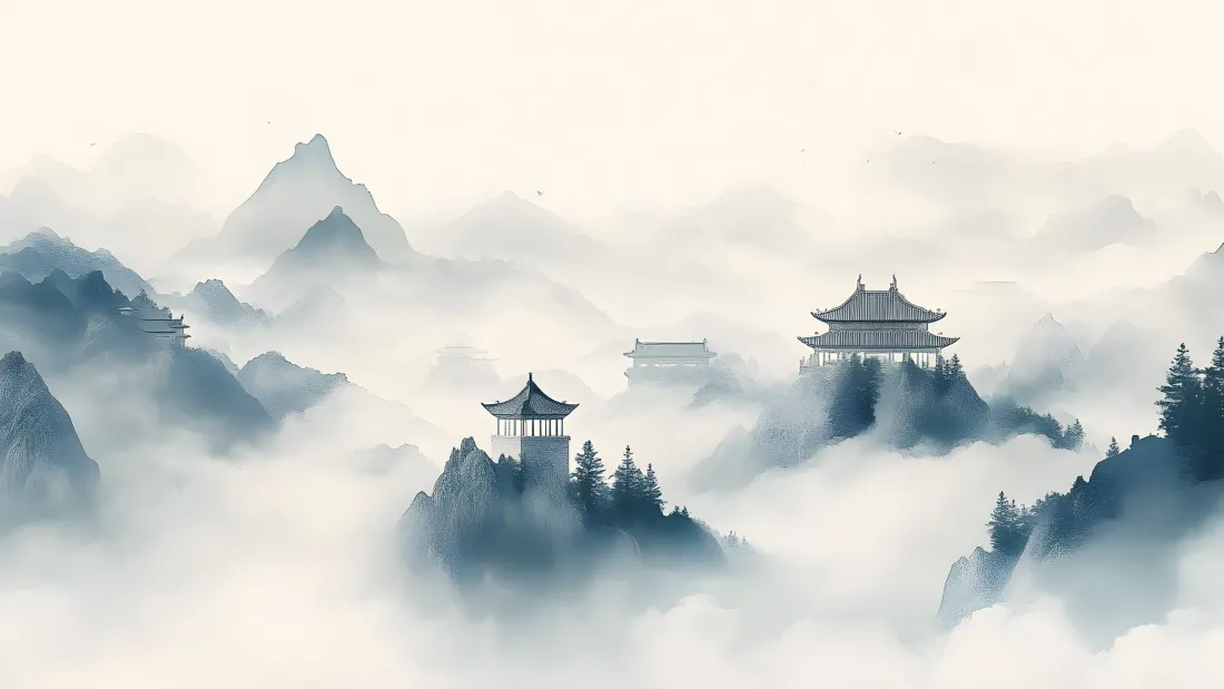 4k水墨国风壁纸｜古建云雾背景图片 - 山水意境「哲风壁纸」