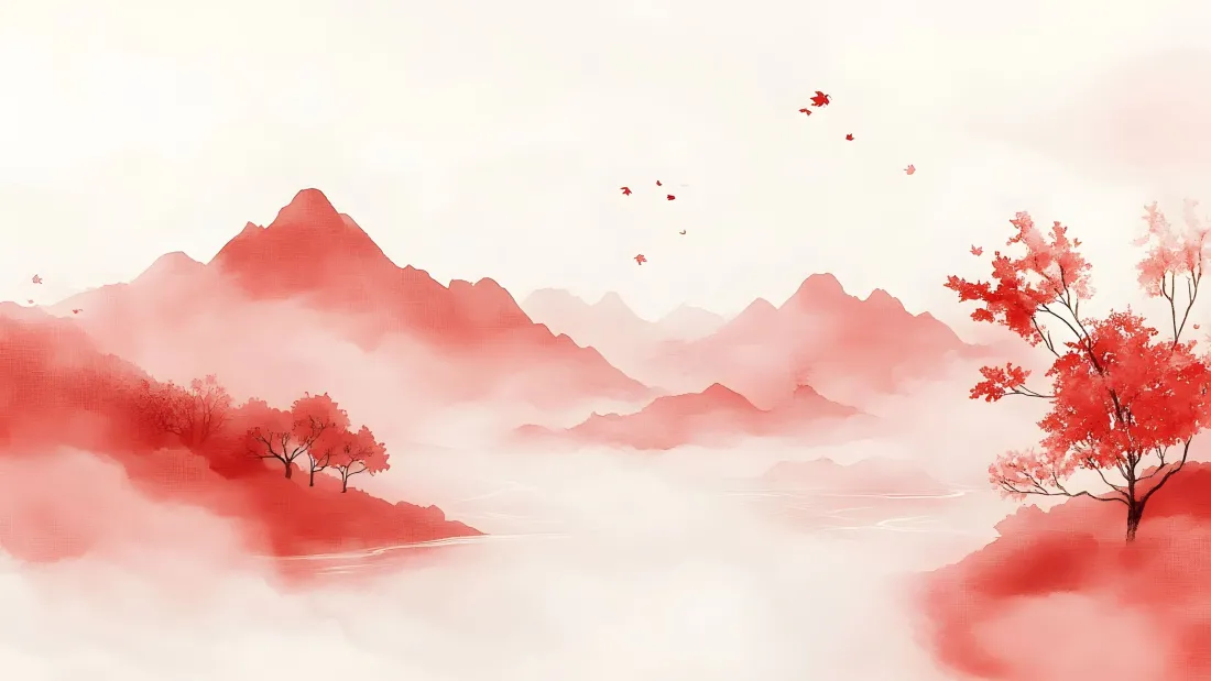 4k水墨山水壁纸｜国风意境背景图片 - 红韵山峦「哲风壁纸」
