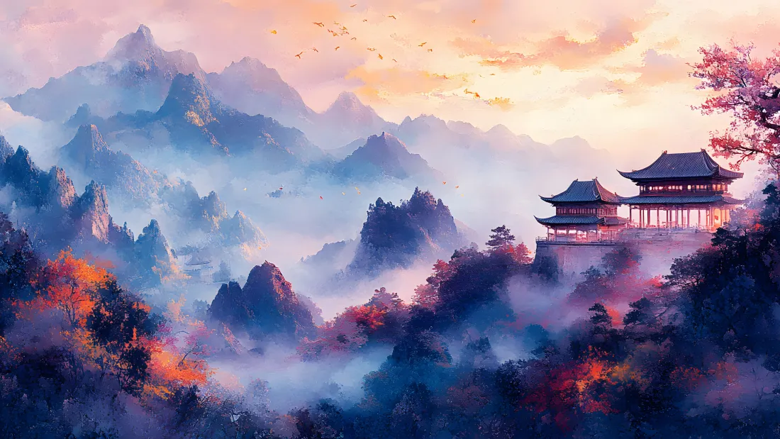 6k水墨国风壁纸｜山水意境背景图片 - 古建楼阁「哲风壁纸」