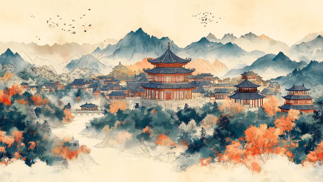 6k国风山水壁纸｜古建写意背景图片 - 水墨「哲风壁纸」