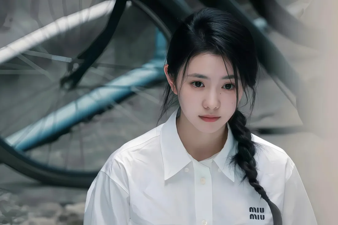 5k白衬衫少女壁纸｜自行车背景图片 - 清新户外「哲风壁纸」