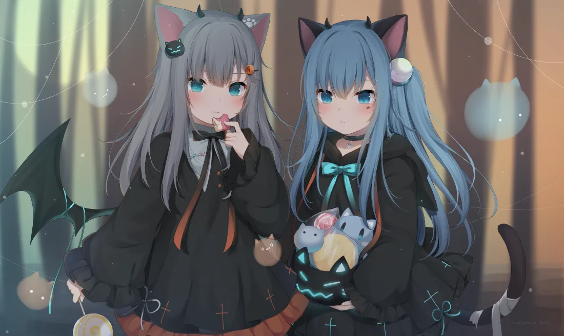 2k猫耳少女壁纸｜森林奇幻背景图片 - 画师OC原创「哲风壁纸」