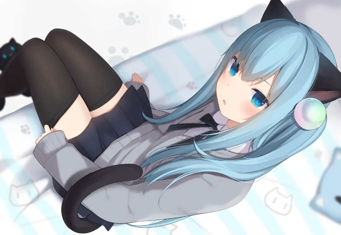 2k蓝发猫耳少女壁纸｜画师OC背景图片 - 二次元「哲风壁纸」