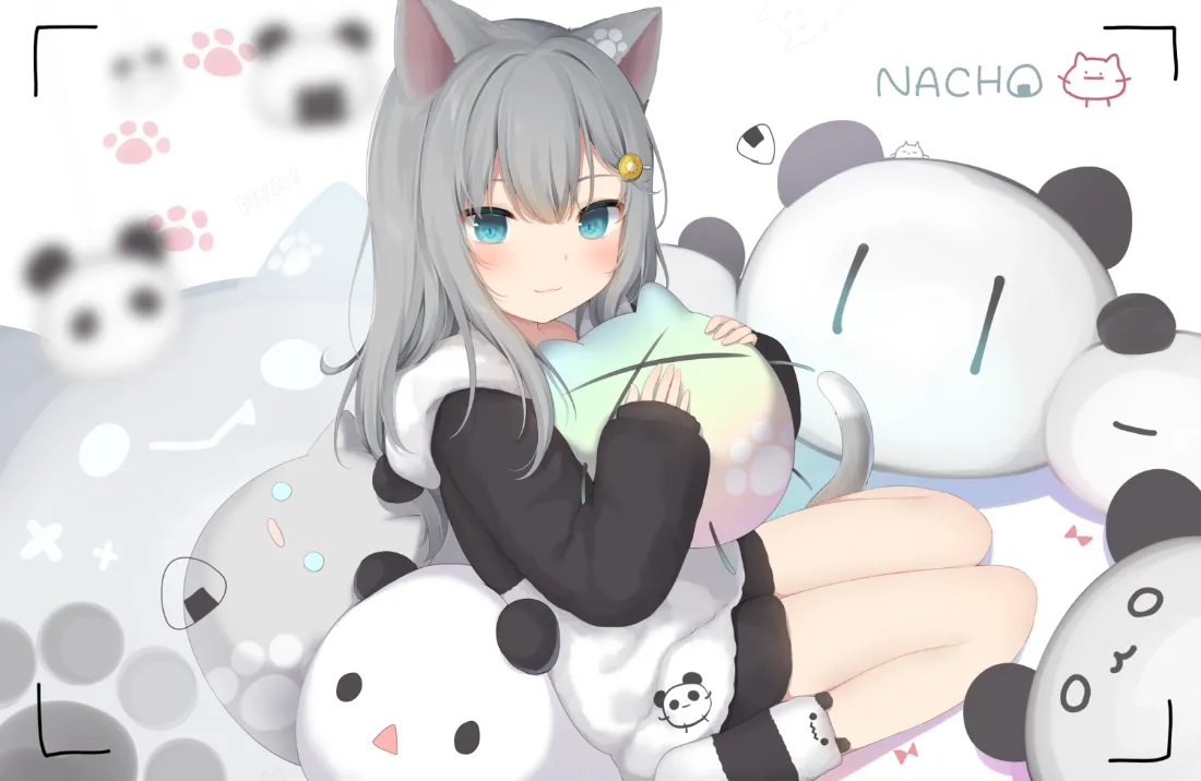 2k猫耳少女壁纸｜熊猫玩偶背景图片 - 画师OC原创「哲风壁纸」