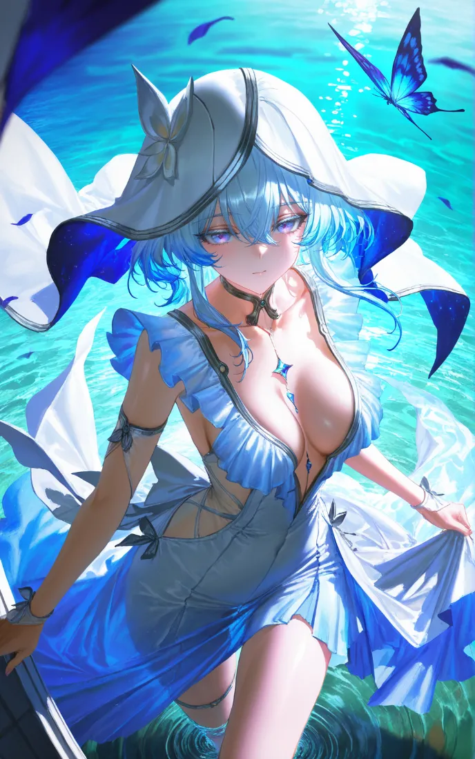 蓝发少女手机壁纸｜蓝蝶海洋背景图片 - 梦幻「哲风壁纸」