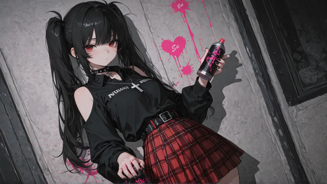 4k双马尾少女壁纸｜红格子裙背景图片 - 暗黑风「哲风壁纸」