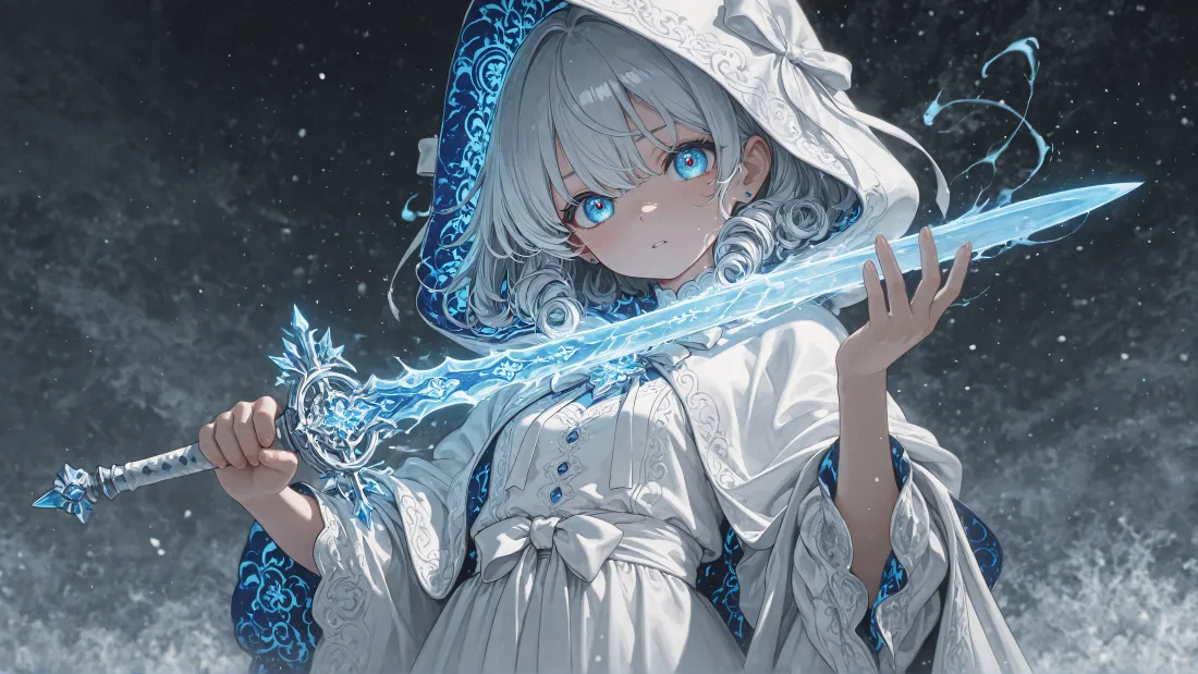 4k冰系少女壁纸｜冰晶剑背景图片 - AI「哲风壁纸」