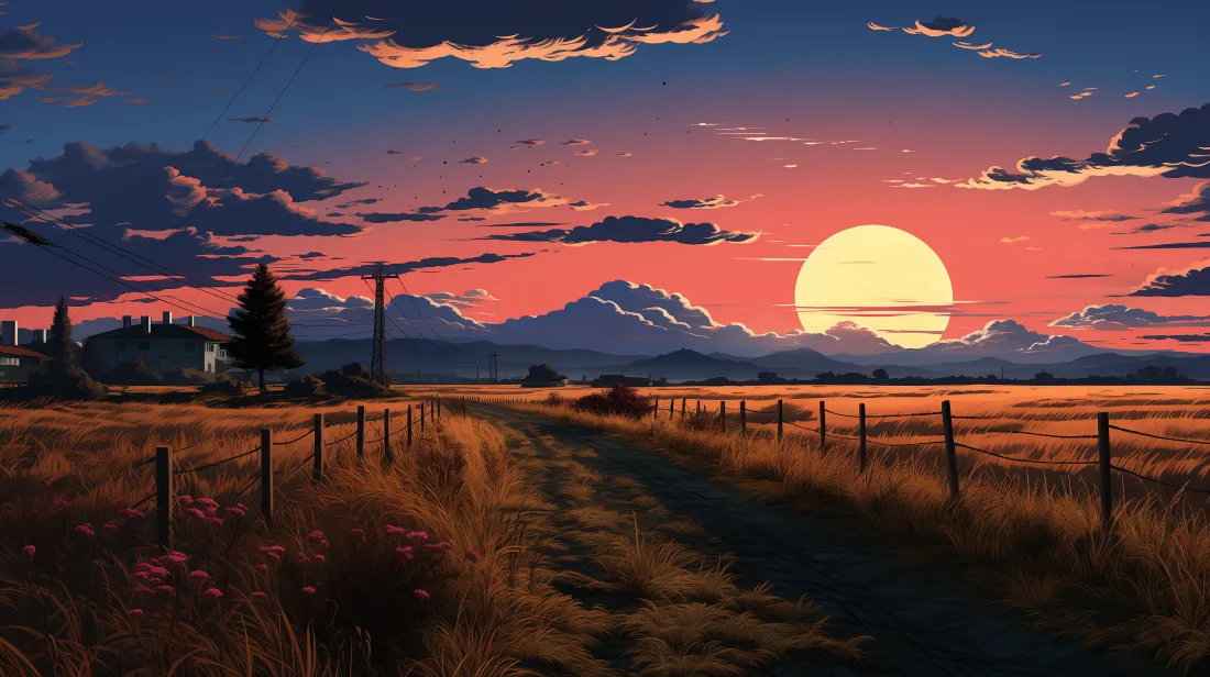 3k旷野夕阳壁纸｜乡间小路背景图片 - 暮色远山「哲风壁纸」