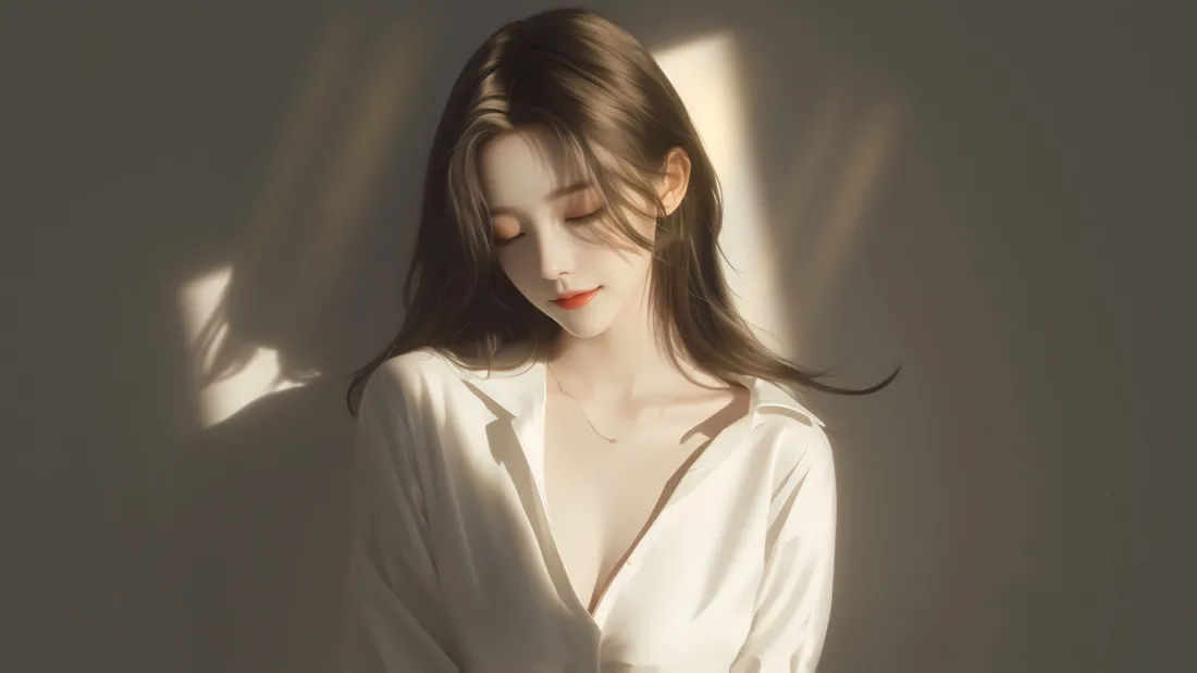 15k阳光美女壁纸｜温柔侧脸背景图片 - 光影氛围「哲风壁纸」