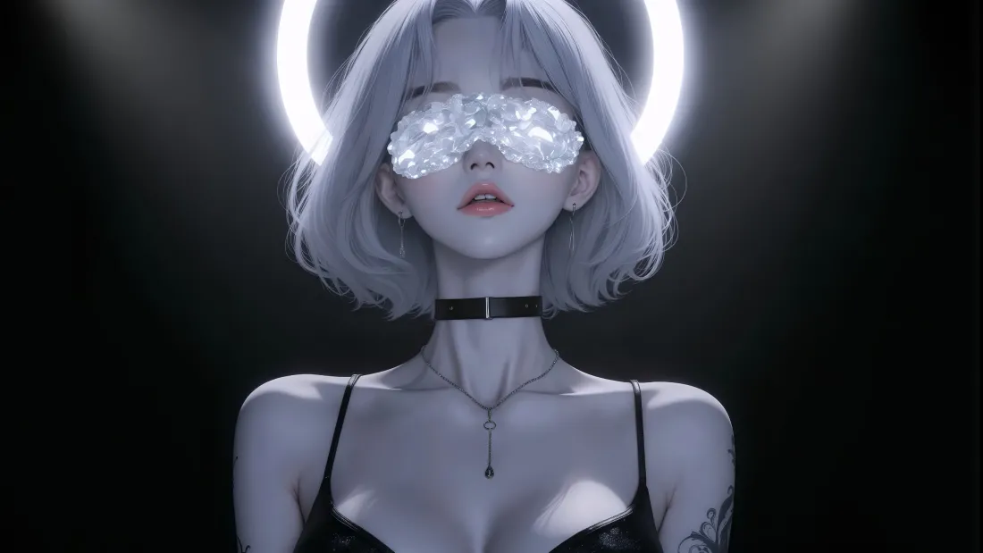 4k水晶蒙眼少女壁纸｜暗黑背景图片 - 白色短发「哲风壁纸」