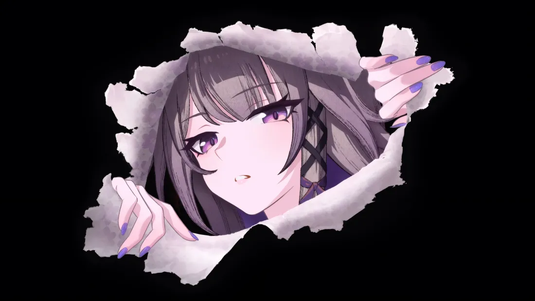 4k(撕破纸动漫壁纸｜紫色指甲背景图片 - 美少女)「哲风壁纸」