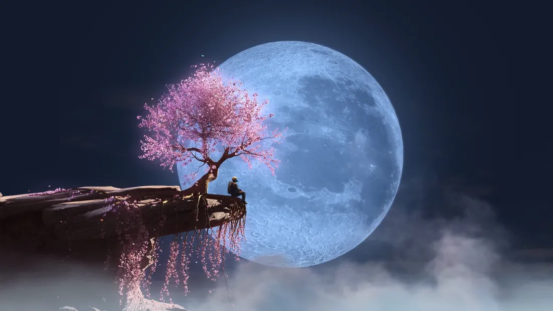 4k宇航员壁纸｜樱花悬崖背景图片 - 月球「哲风壁纸」