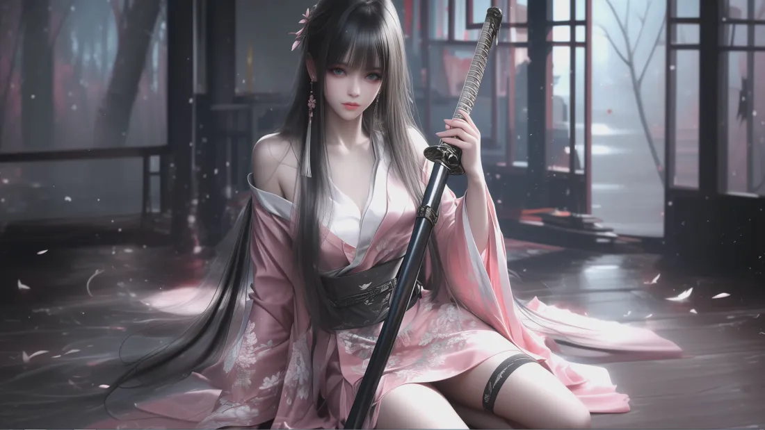 4k长发美女壁纸｜红粉武士背景图片 - 角色「哲风壁纸」