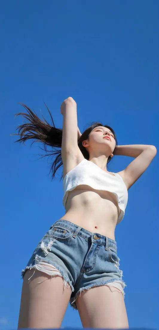 青春少女手机壁纸｜蓝天背景图片 - 4K手机「哲风壁纸」