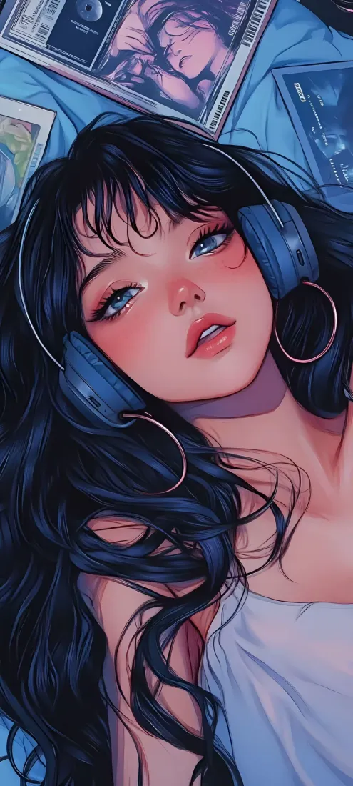耳机少女手机壁纸｜手机背景图片 - 动漫美少女「哲风壁纸」