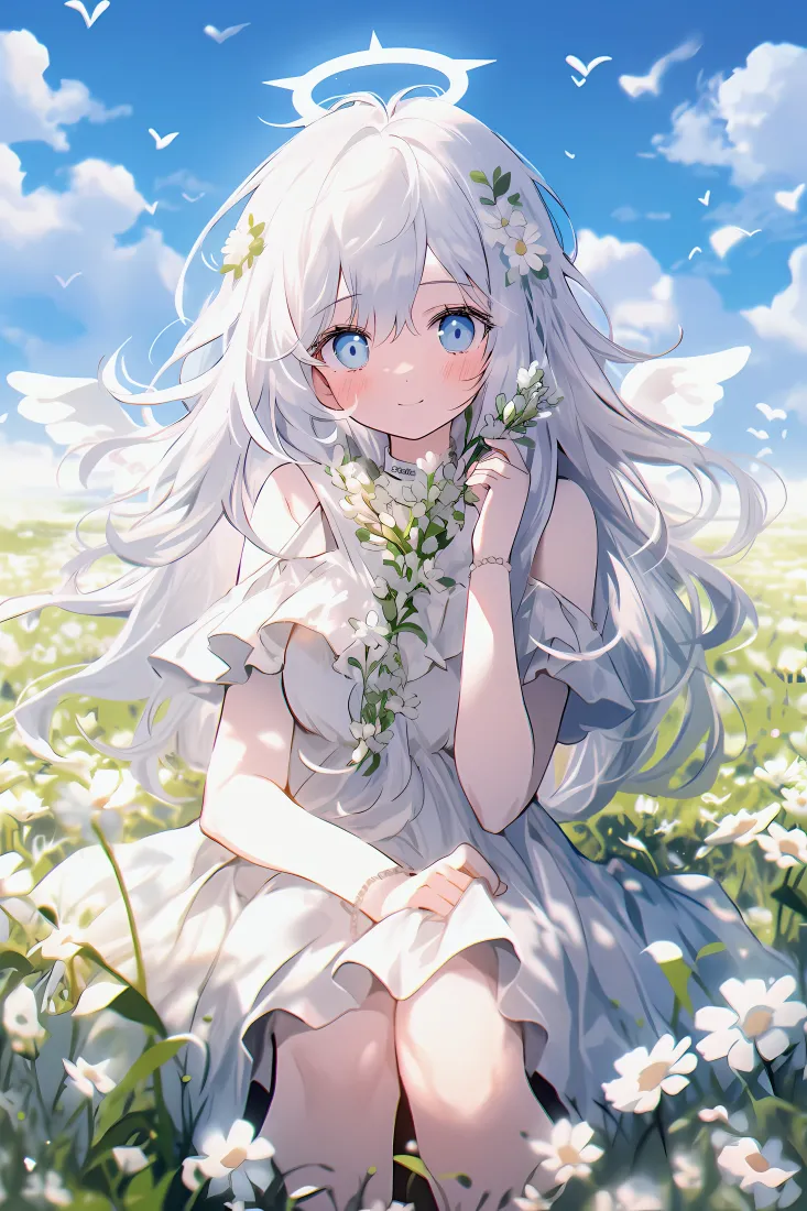天使少女手机壁纸｜梦幻花海背景图片 - 治愈「哲风壁纸」