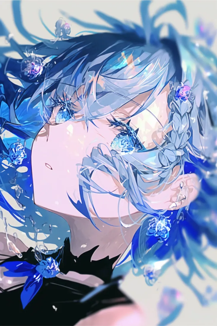 蓝色少女手机壁纸｜坠落感背景图片 - 梦幻「哲风壁纸」