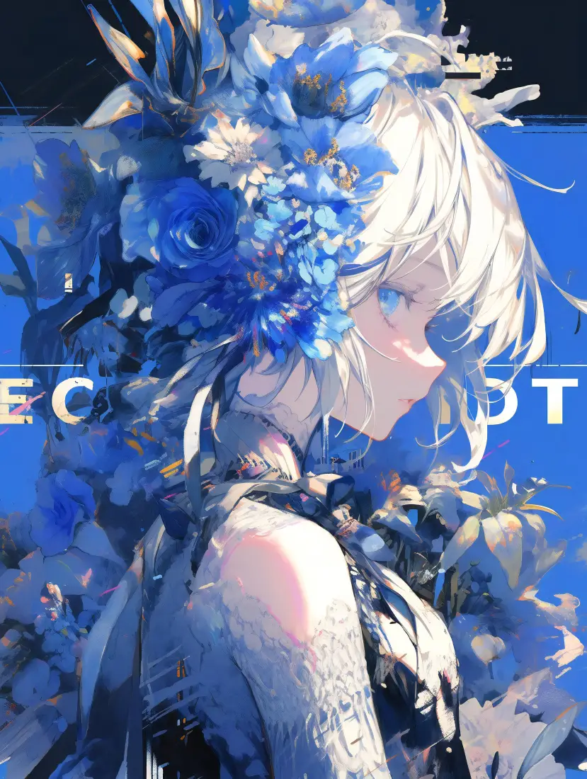 (蓝花少女手机壁纸｜清新酷炫背景图片 - 二次元)「哲风壁纸」