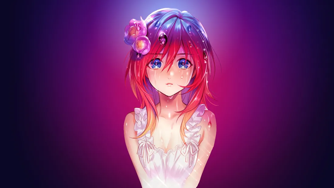 4k流泪少女壁纸｜渐变紫背景图片 - 动漫插画「哲风壁纸」