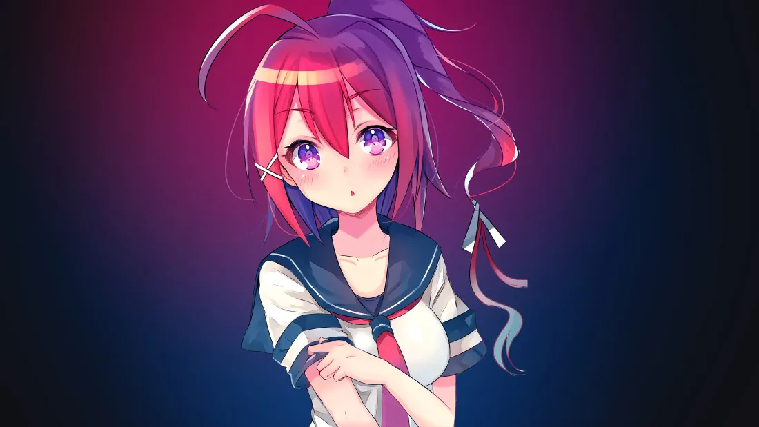 4k红发少女壁纸｜渐变背景图片 - 动漫插画「哲风壁纸」