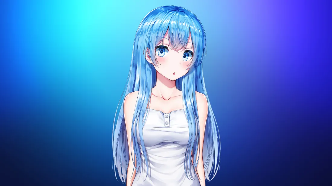 4k蓝发少女壁纸｜渐变背景图片 - 动漫插画「哲风壁纸」