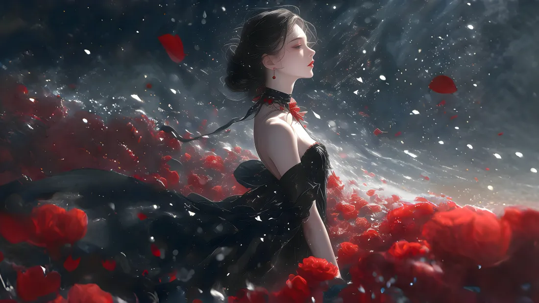 4k暗黑风壁纸｜花海少女背景图片 - 神秘氛围「哲风壁纸」