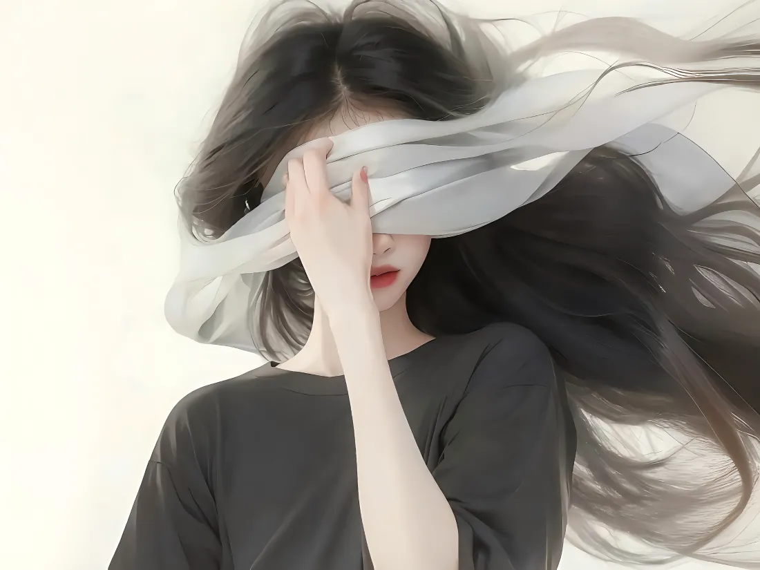 3k长发小姐姐壁纸｜遮脸卡通背景图片 - 唯美「哲风壁纸」