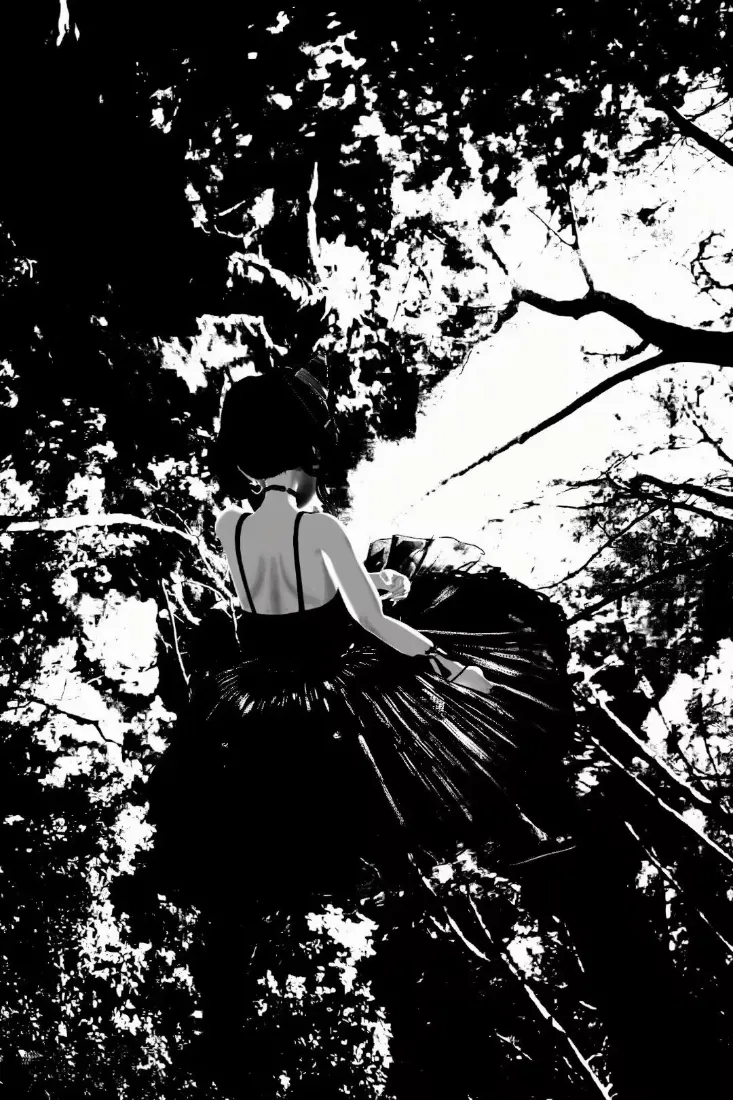少女插画｜黑白意境背景图片 - 光影剪影「哲风壁纸」