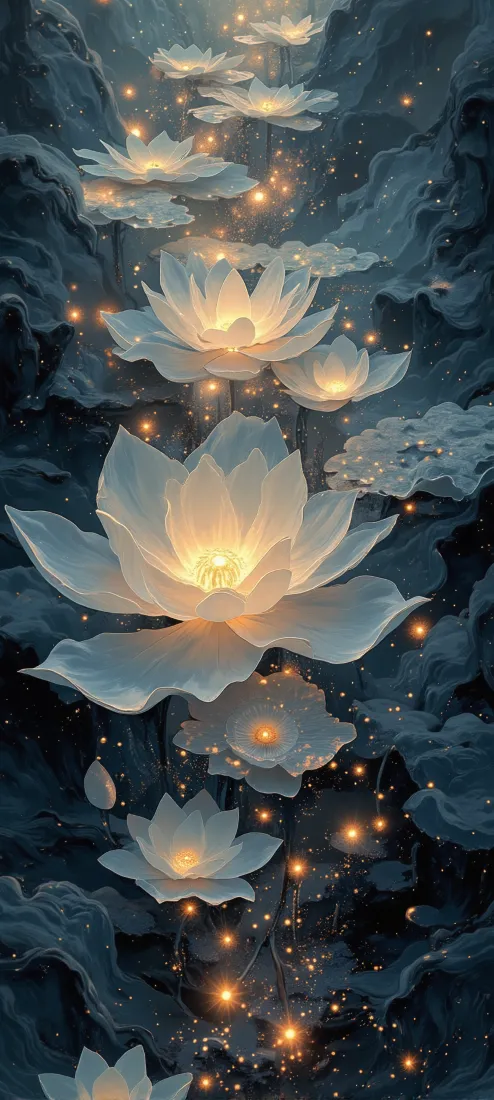 梦幻手机壁纸｜莲花背景图片 - 夜光花卉「哲风壁纸」