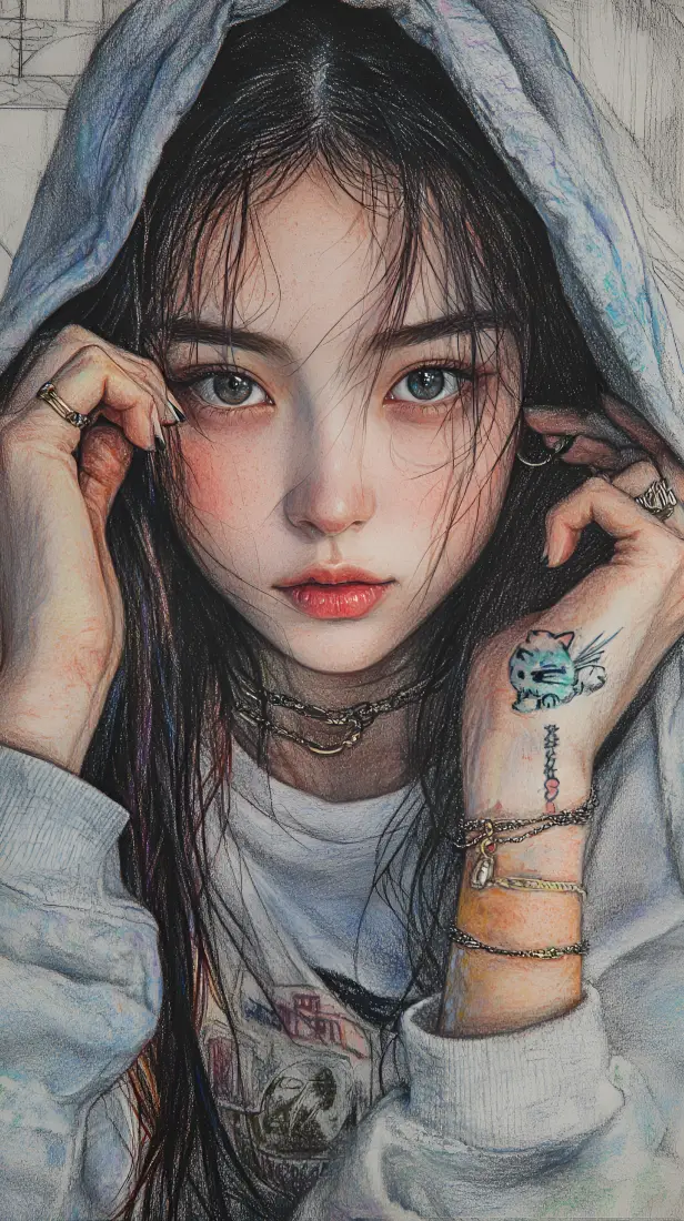 个性纹身少女手机壁纸｜潮流背景图片 - 独特风格「哲风壁纸」