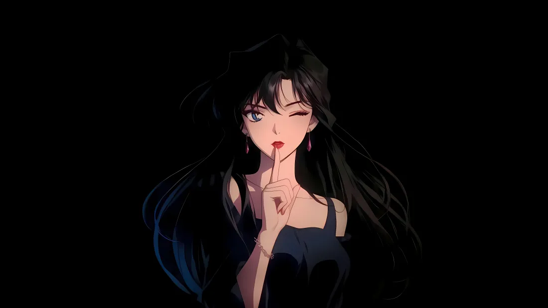 8k黑发少女壁纸｜暗黑背景图片 - 动漫插画「哲风壁纸」