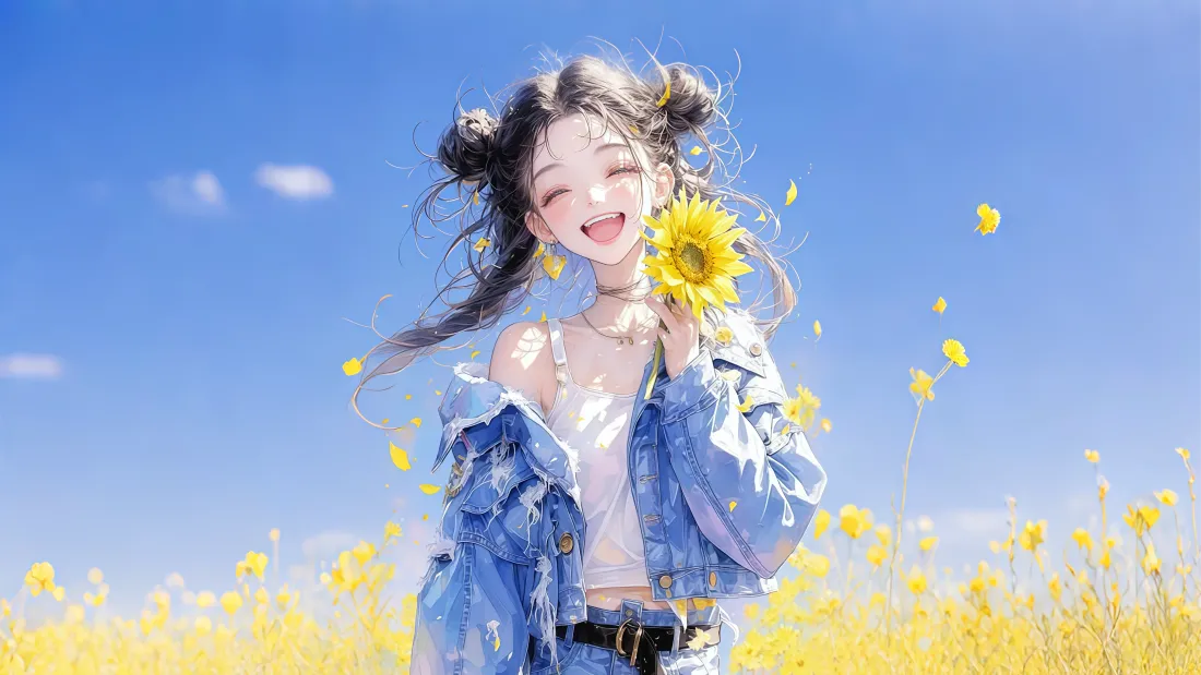 4k花海少女壁纸｜向日葵背景图片 - 晴空「哲风壁纸」