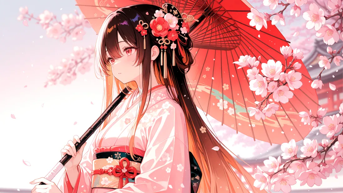 3k和服美女壁纸｜樱花油纸伞背景图片 - 春日限定「哲风壁纸」