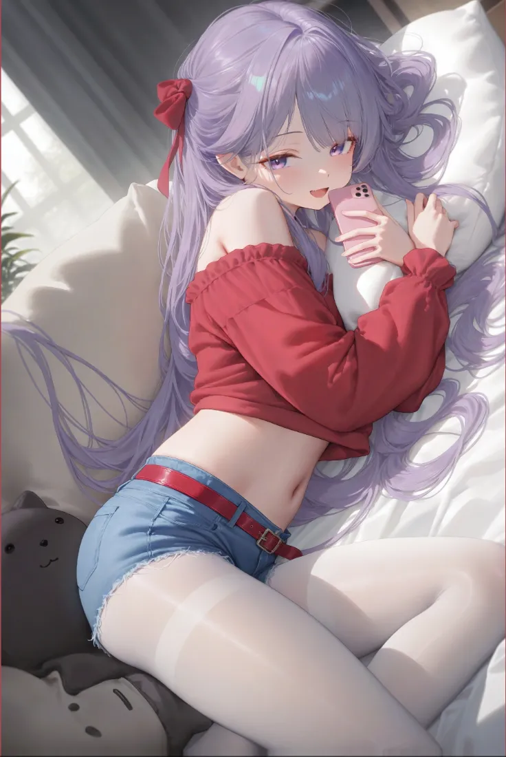 (紫发美少女手机壁纸｜美腿背景图片 - 动漫插画)「哲风壁纸」