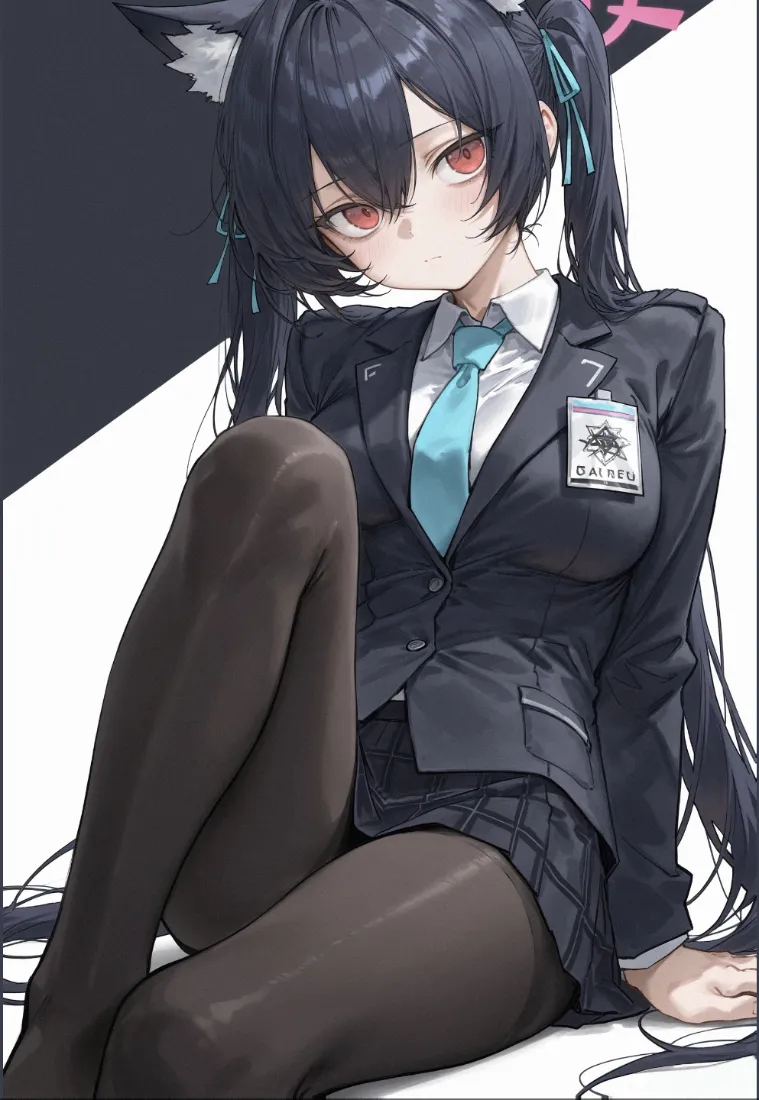 猫耳少女手机壁纸｜黑丝制服背景图片 - 美腿「哲风壁纸」