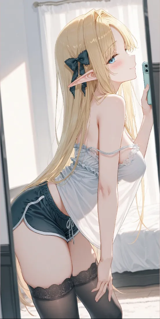 (金发少女手机壁纸｜居家美腿背景图片 - 蝴蝶结少女)「哲风壁纸」