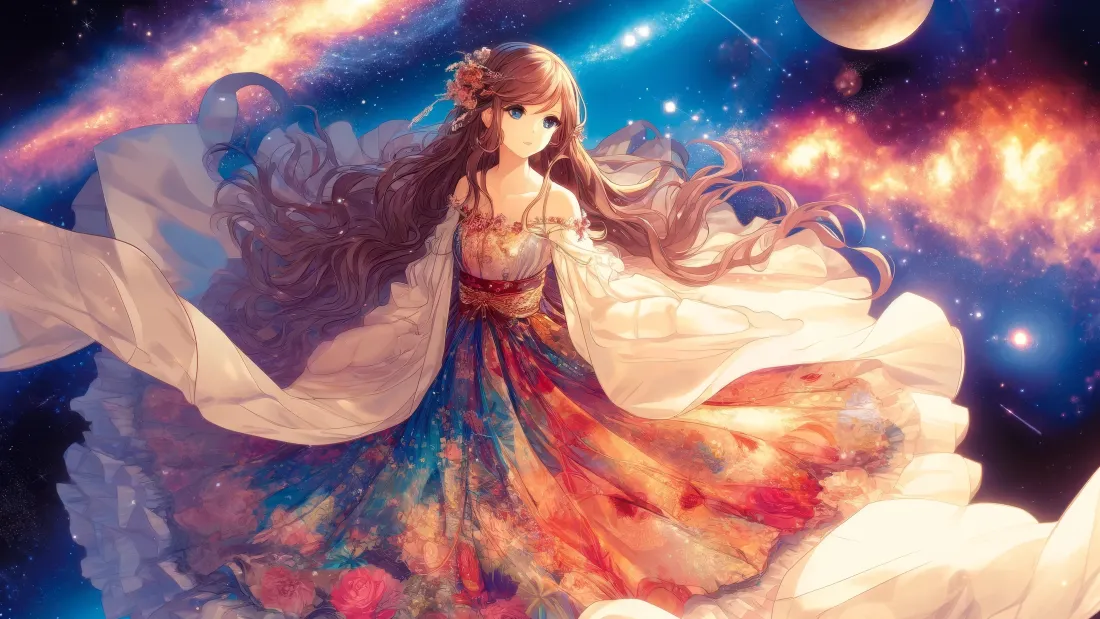 5k少女宇宙壁纸｜梦幻色彩背景图片 - 星空漫游「哲风壁纸」