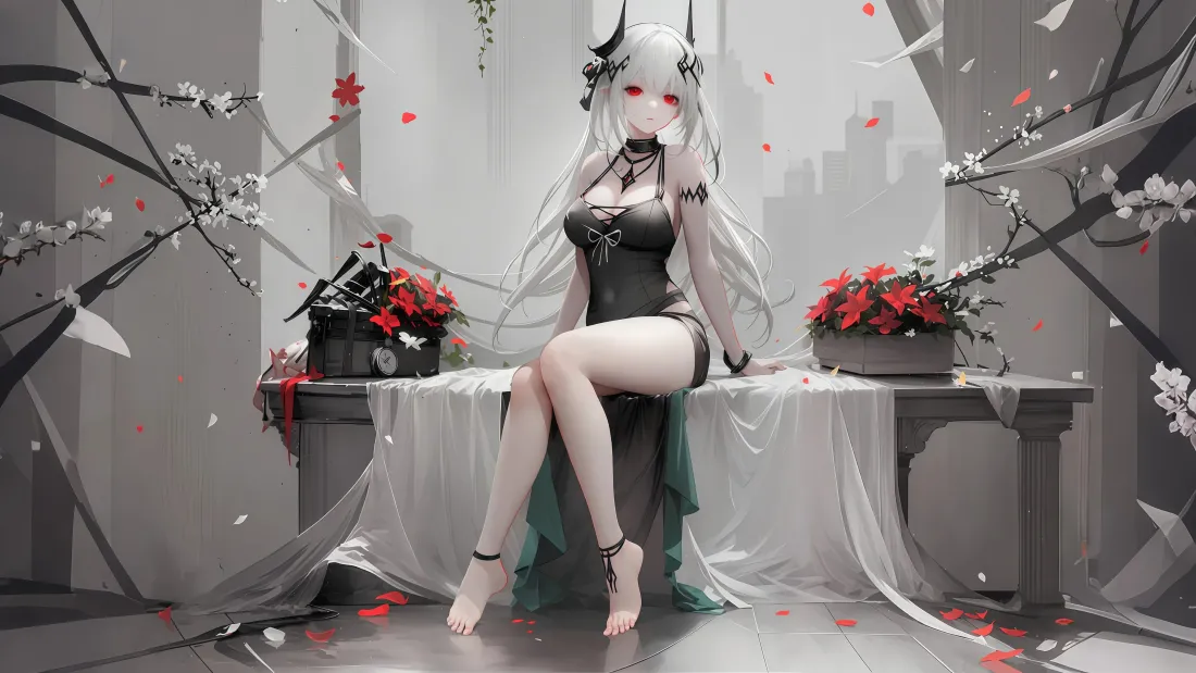 4k银发魔女壁纸｜废墟玫瑰背景图片 - 神秘角色「哲风壁纸」