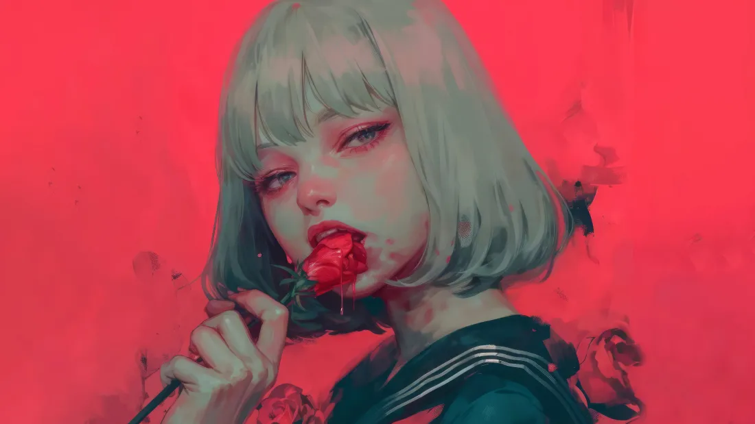 4k玫瑰少女壁纸｜哥特风背景图片 - 动漫「哲风壁纸」