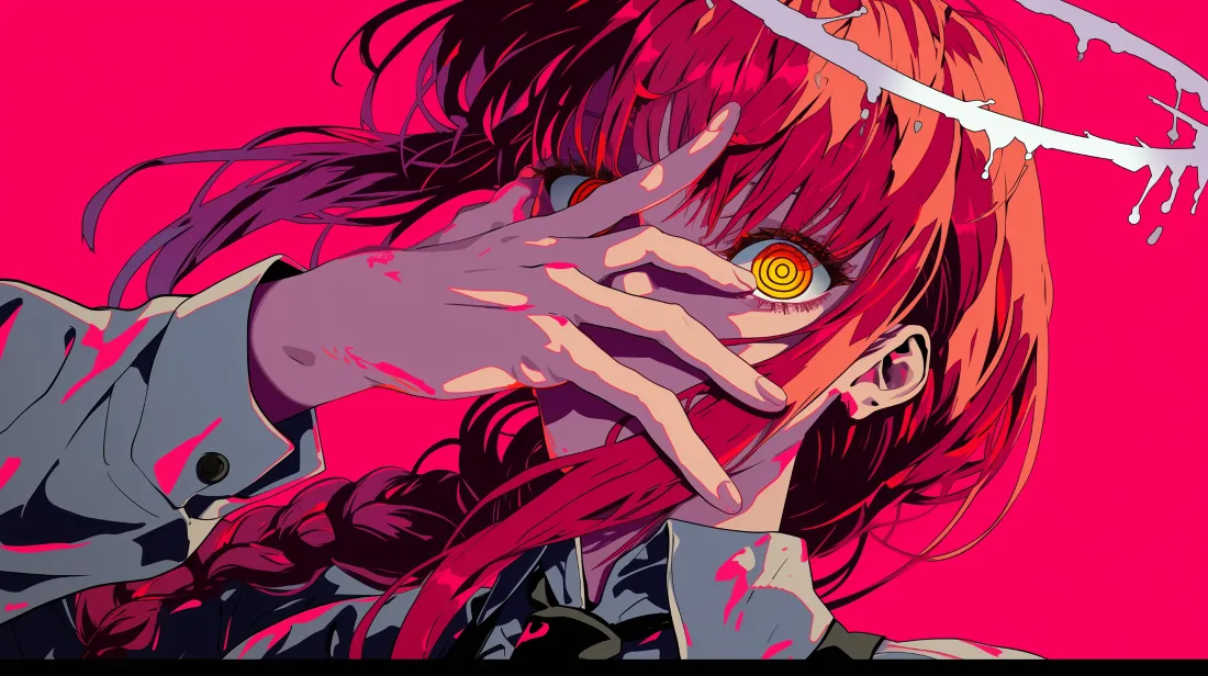 3k红发机械少女壁纸｜粉紫背景图片 - 动漫插画「哲风壁纸」