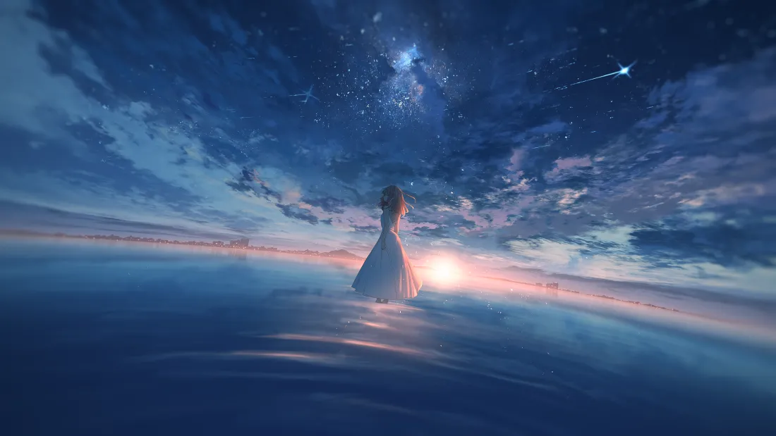4k少女壁纸｜星空海边背景图片 - 动漫「哲风壁纸」