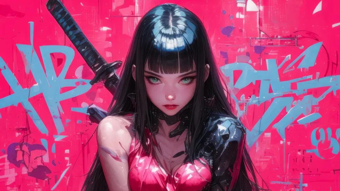4k赛博少女壁纸｜涂鸦背景图片 - 赛博朋克风「哲风壁纸」
