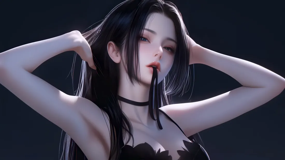 8k绑发壁纸｜暗黑背景图片 - 性感魅惑美女「哲风壁纸」